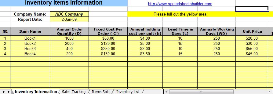 Inventory Management Spreadsheet Template